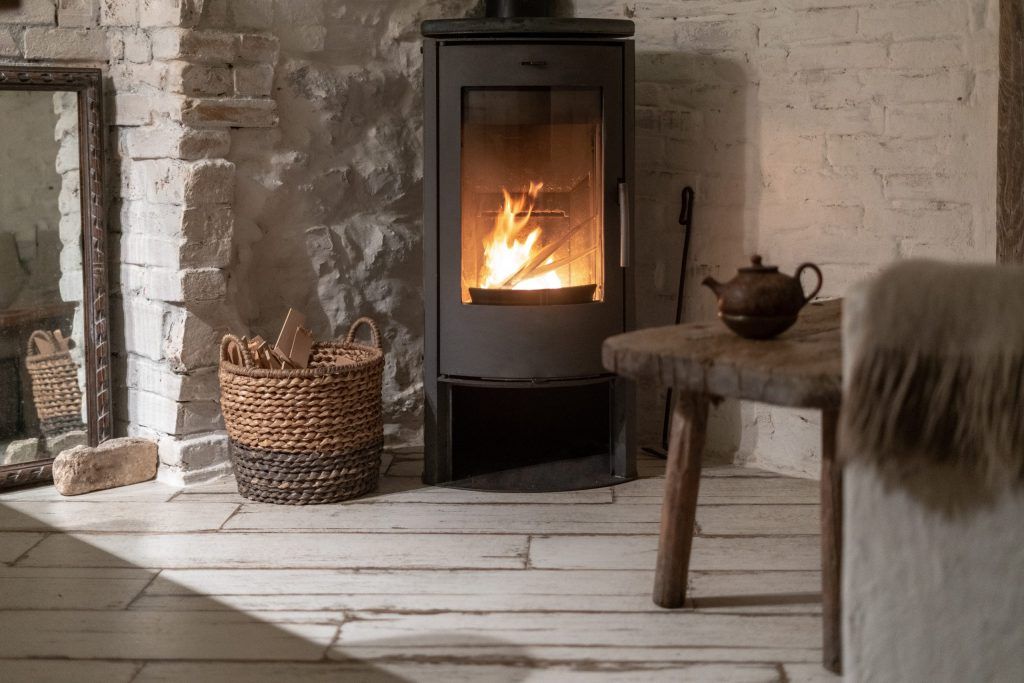 Wood stove fireplace in comfort cozy house